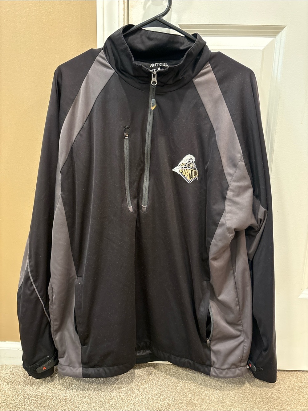 Antigua Black and Gray Purdue Men's Lightweight Quarter-Zip Jacket